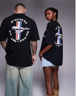 unisex boxy oversized license t-shirt with Ford Mustang prints in black