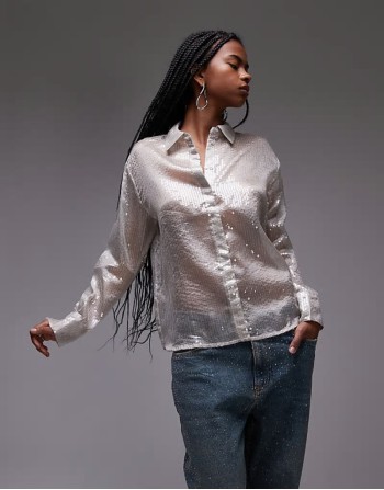 sequin shirt in silver