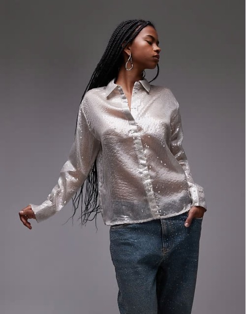 sequin shirt in silver