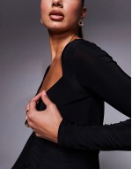 slinky sweet heart detail long sve top in black