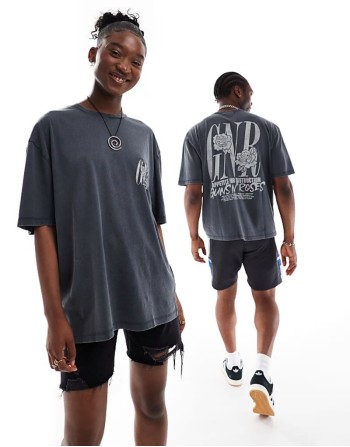 unisex oversized band tee in washed black with Guns N Roses graphic prints