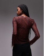 mesh long sve top in leopard print