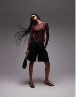 mesh long sve top in leopard print