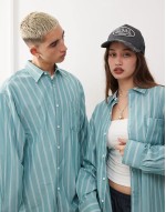 Unisex oversized shirt in green stripe