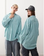 Unisex oversized shirt in green stripe