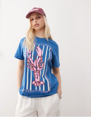 lobster print oversized t-shirt in blue