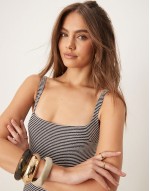 2 In A Group crinkle stripe square neck swimsuit in black and white