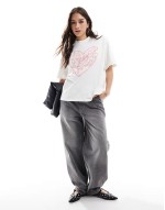 Cotton On premium boxy tee with okay fine graphic in white and pink