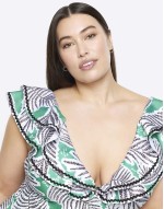 tropical print frill swimsuit in green