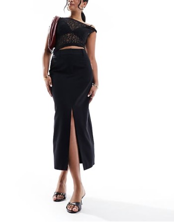 formal split front midi skirt in black
