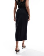 formal split front midi skirt in black
