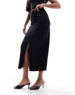 formal split front midi skirt in black