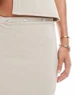 co-ord ribbed maxi skirt with side split in stone