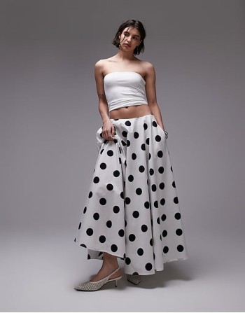 poplin volume circle maxi skirt in polka dot