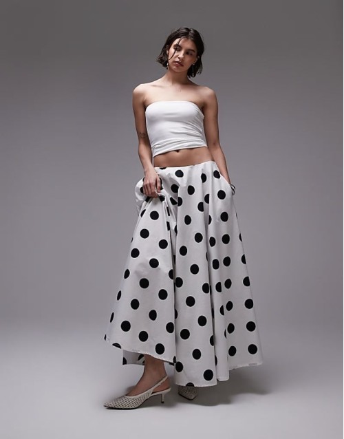 poplin volume circle maxi skirt in polka dot