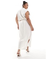 linen midi skirt co-ord in off white