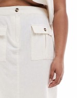 linen midi skirt co-ord in off white