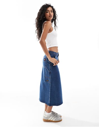 classic carpenter midi skirt in blue