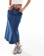 classic carpenter midi skirt in blue