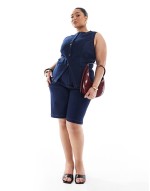 exclusive button front waistcoat & jorts co-ord in dark wash denim