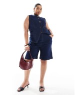 exclusive button front waistcoat & jorts co-ord in dark wash denim