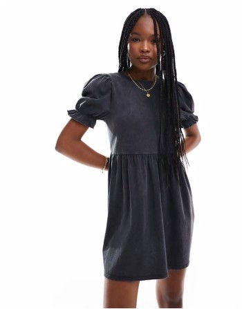 short sve mini smock dress in washed grey
