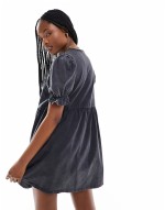 short sve mini smock dress in washed grey