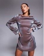 high shine metallic angel sve mini dress in silver