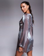 high shine metallic angel sve mini dress in silver
