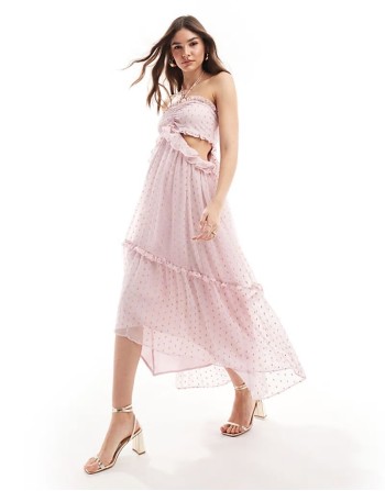 halter neck high low ruffle midaxi dress in pink