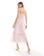 halter neck high low ruffle midaxi dress in pink