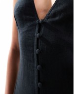 button down midi dress with full skirt in black