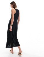 button down midi dress with full skirt in black