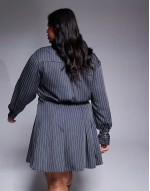 x Natalya Wright exclusive tailored pleated mini shirt dress in charcoal pinstripe