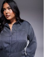 x Natalya Wright exclusive tailored pleated mini shirt dress in charcoal pinstripe