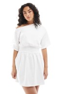 slash neck flippy mini t-shirt dress in white