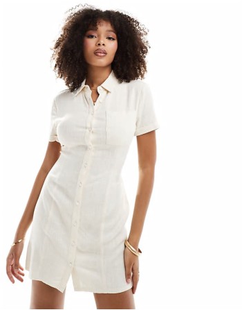 shirt dress with open back in natural
