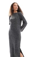 ribbed back detail knitted maxi dress in grey marl