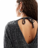 ribbed back detail knitted maxi dress in grey marl