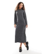 ribbed back detail knitted maxi dress in grey marl
