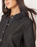 denim smock mini dress with dropped waist in black