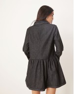 denim smock mini dress with dropped waist in black