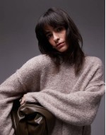 knitted oversized crew mini dress with exposed seam detail in oat