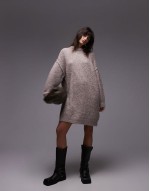 knitted oversized crew mini dress with exposed seam detail in oat