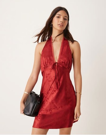 jacquard halter mini dress