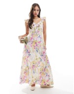 ruffle detail maxi dress in floral multi