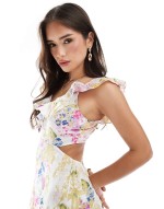 ruffle detail maxi dress in floral multi