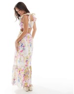 ruffle detail maxi dress in floral multi