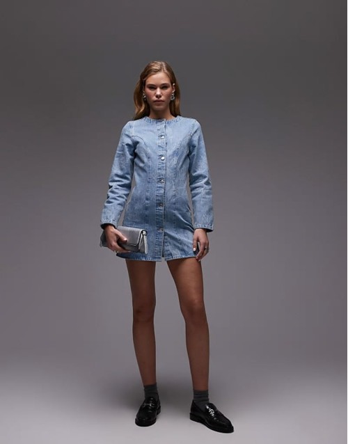 cocoon sve cinch dress in floral mid wash blue