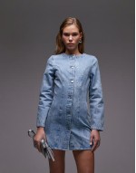cocoon sve cinch dress in floral mid wash blue
